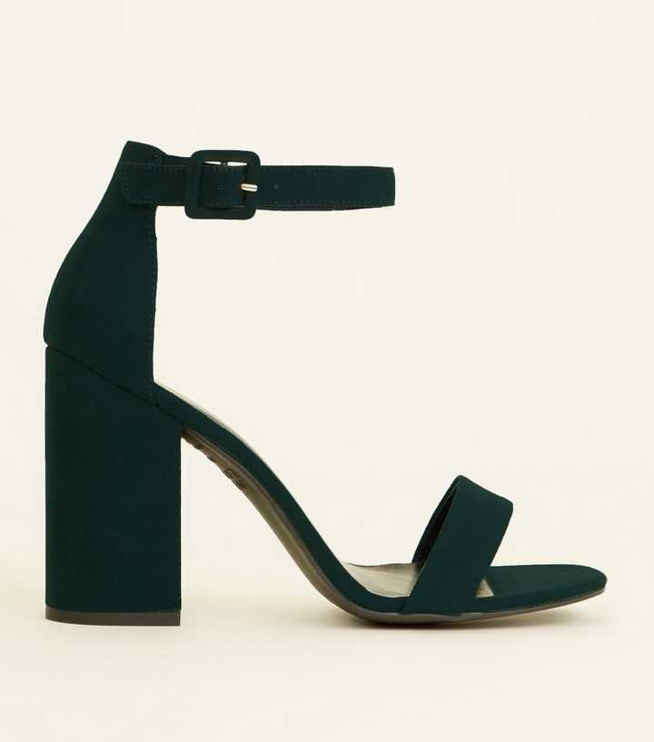 Dark Green Suedette Barely There Block Heels