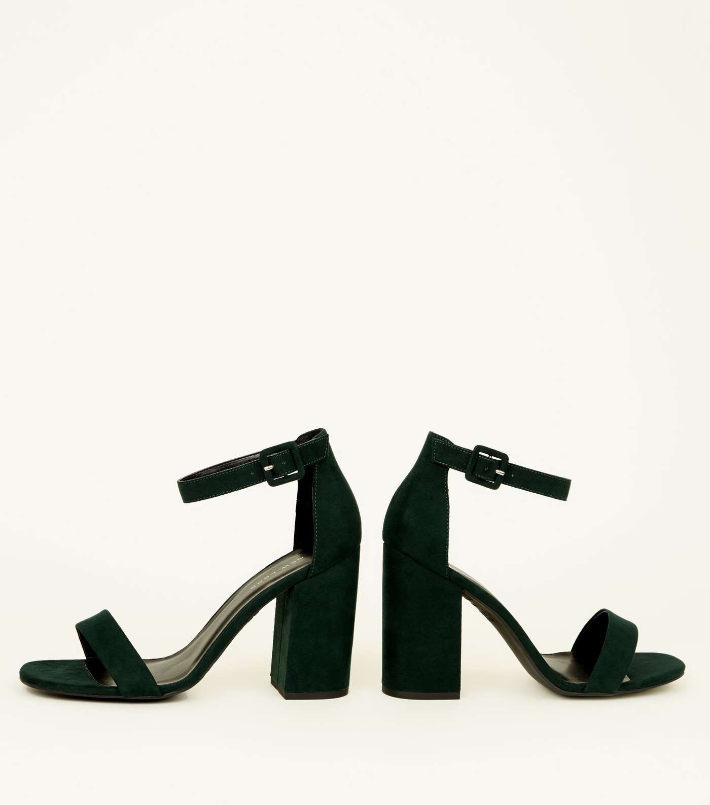Dark Green Suedette Barely There Block Heels Image 3