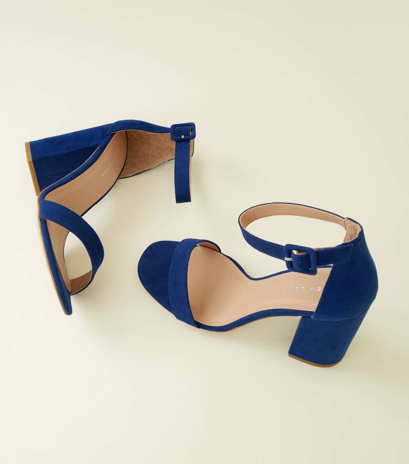 Bright Blue Suedette Barely There Block Heels Image 3