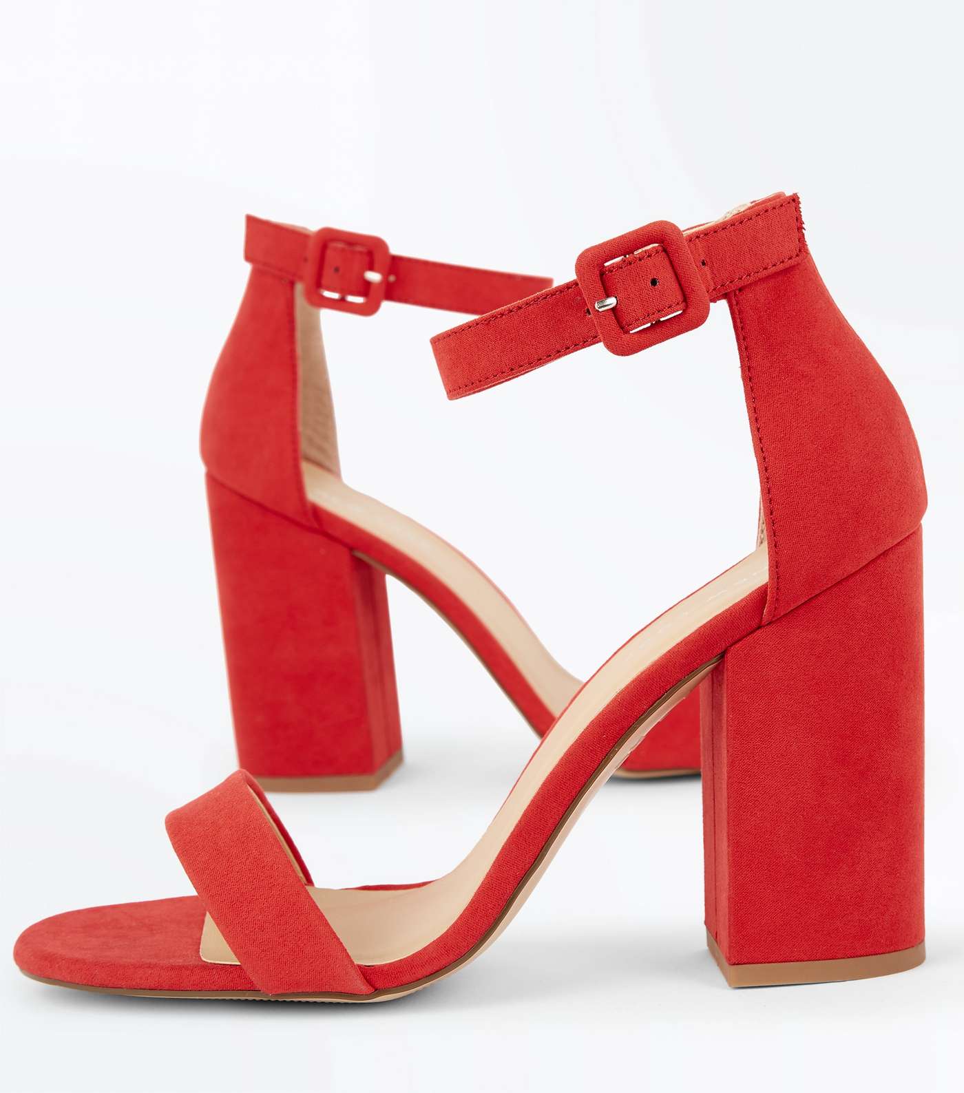 Red Suedette Barely There Block Heels Image 5
