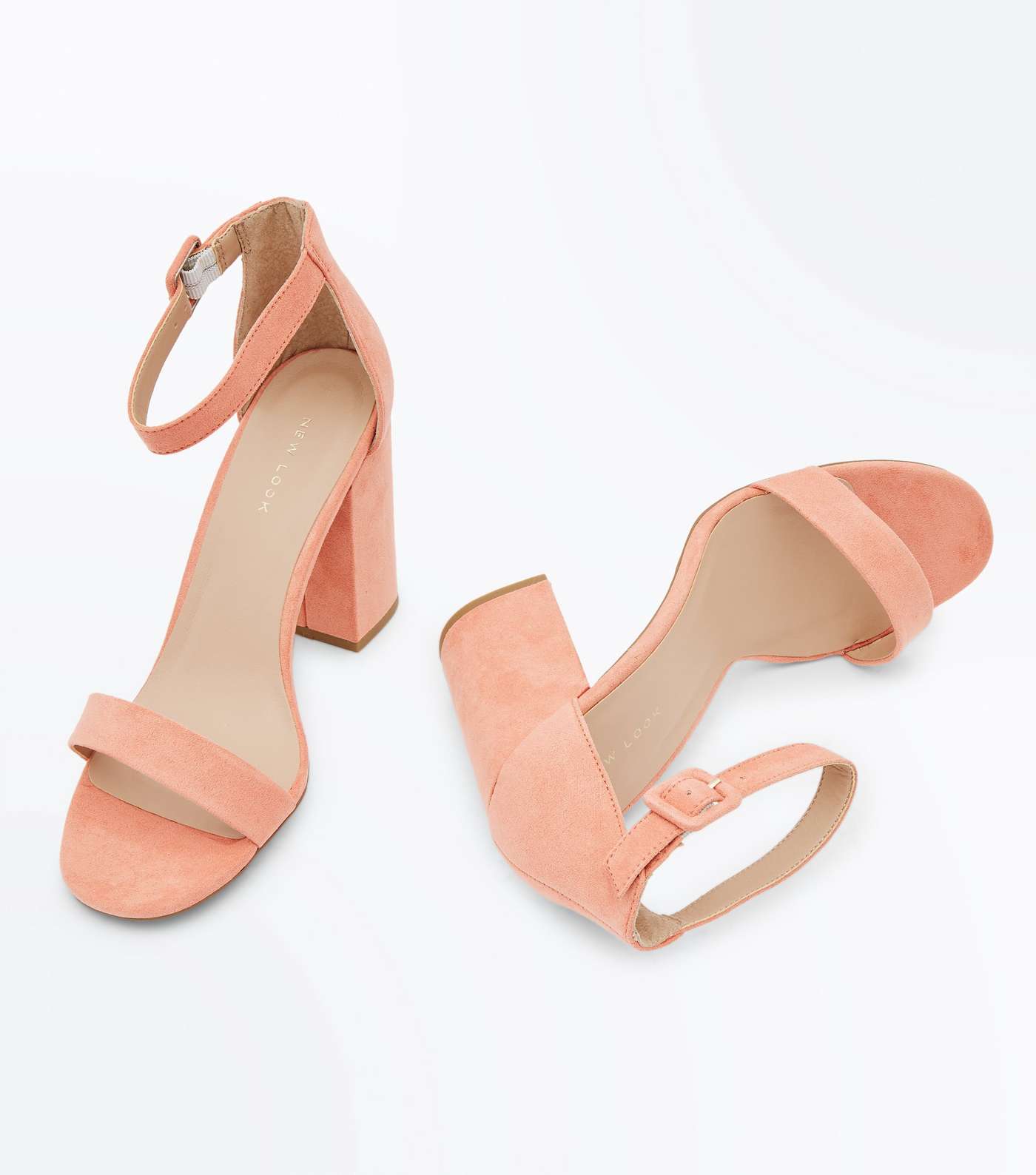 Coral Suedette Barely There Block Heels Image 4
