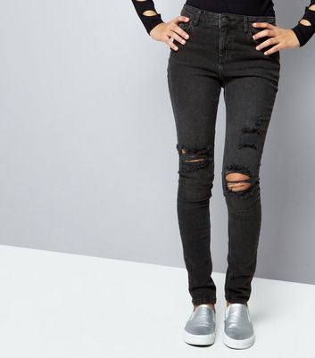 black ripped skinny jeans new look