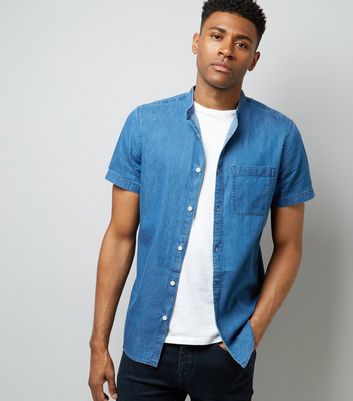 Blue Denim Short Sleeve Shirt New Look