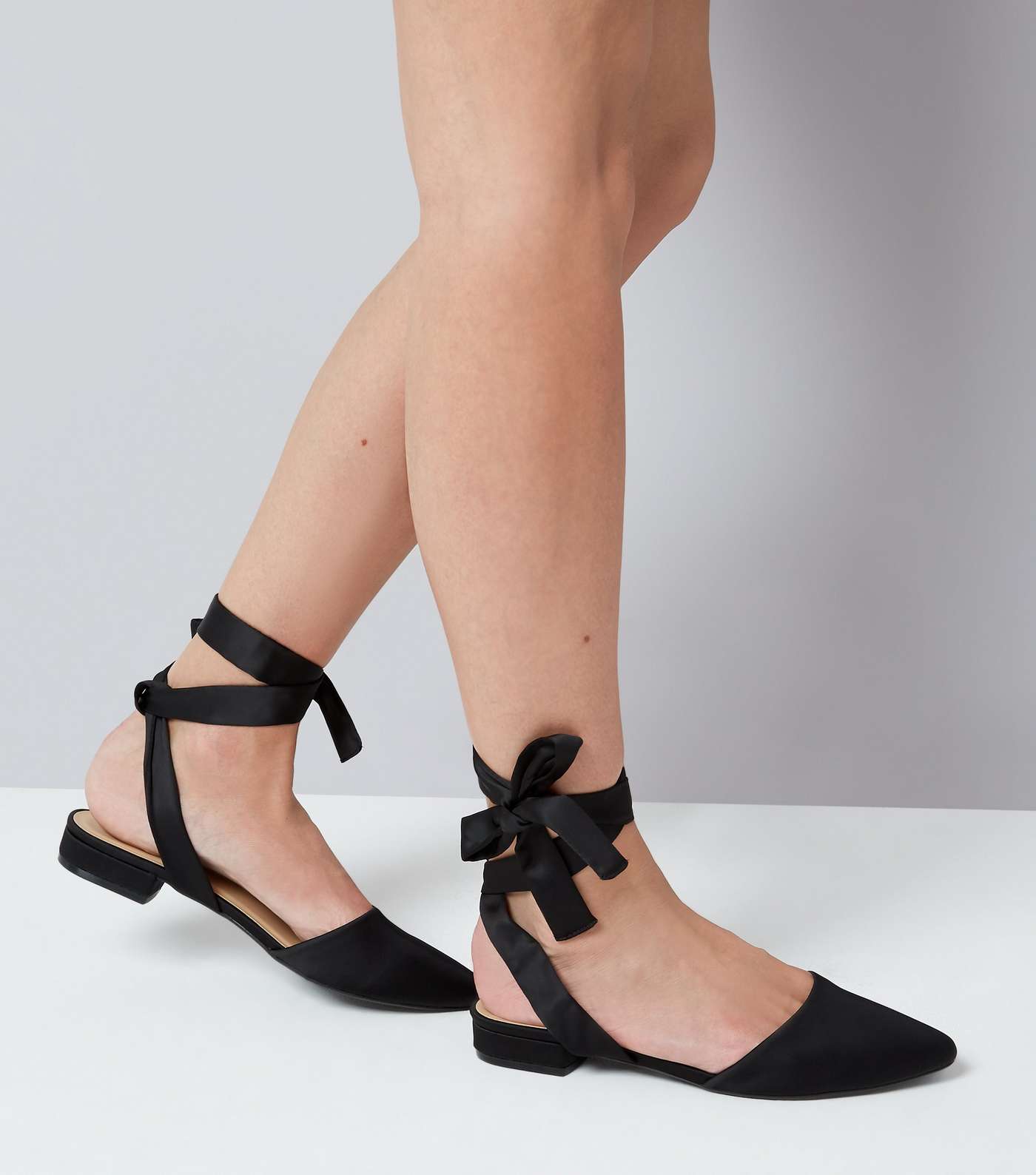 Wide Fit Black Satin Ankle Tie Sandals Image 2