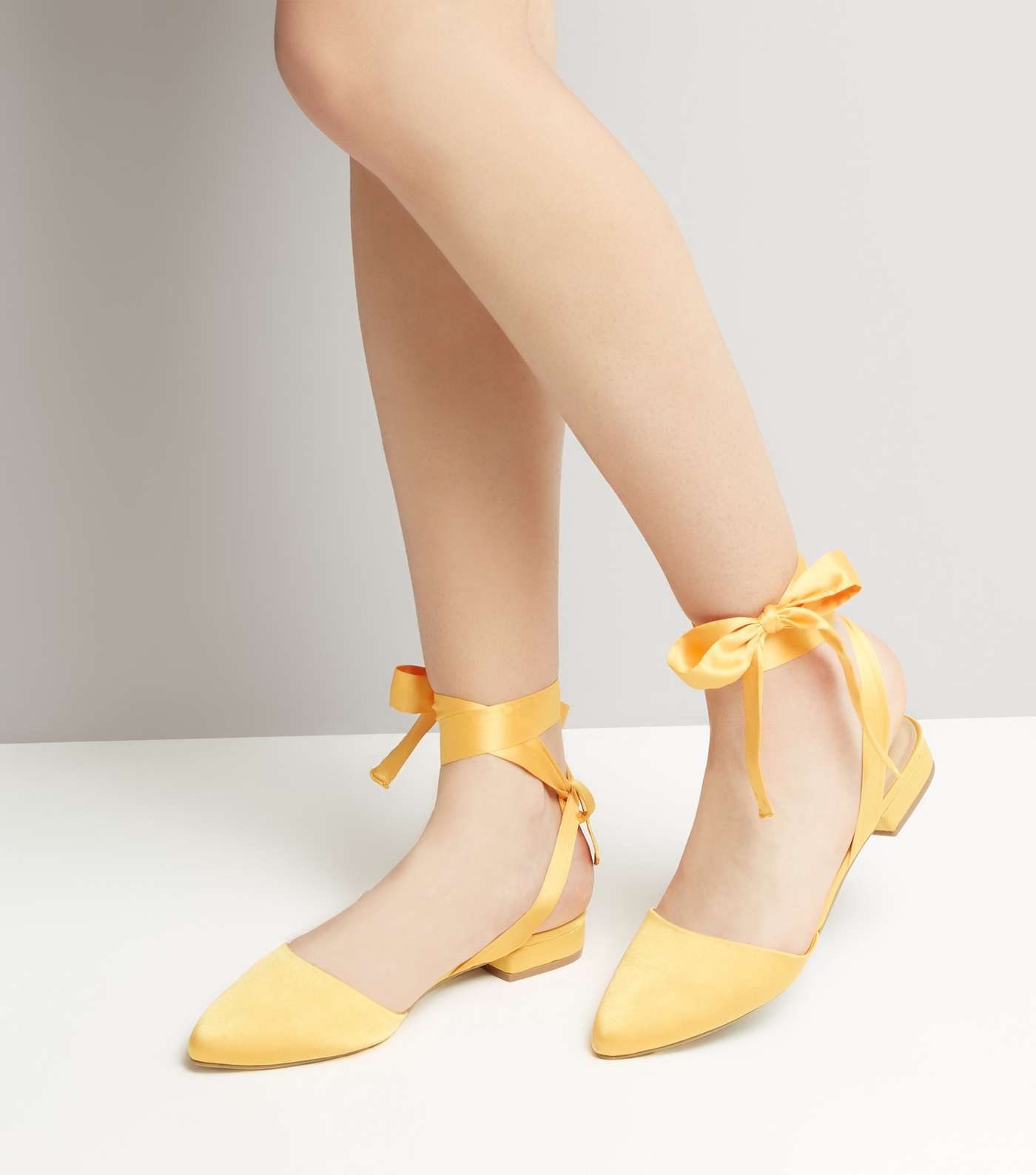 Wide Fit Yellow Satin Ankle Tie Sandals Image 3