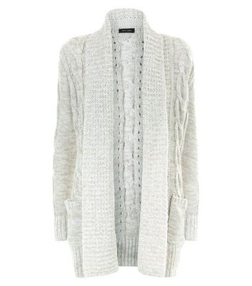 new look grey cable knit cardigan