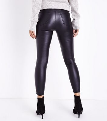high waisted black leather jeans