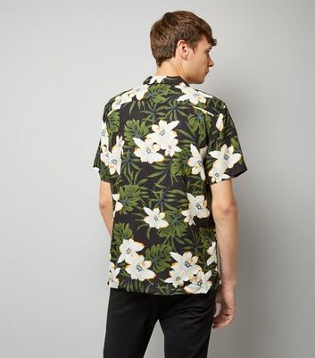 Black Tropical Floral Print Short Shirt New Look