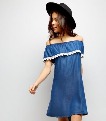 denim dress with lace trim