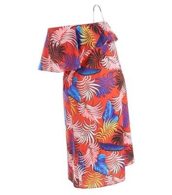 Maternity Red Tropical Print One Shoulder Dress New Look