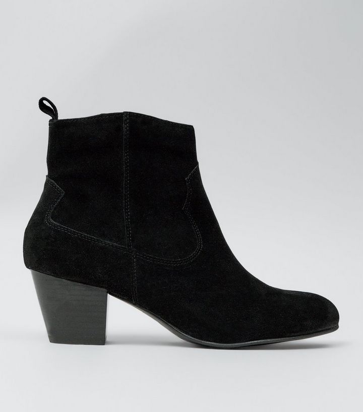 Schwarze Ankle Boots In Western Optik Aus Wildleder New Look