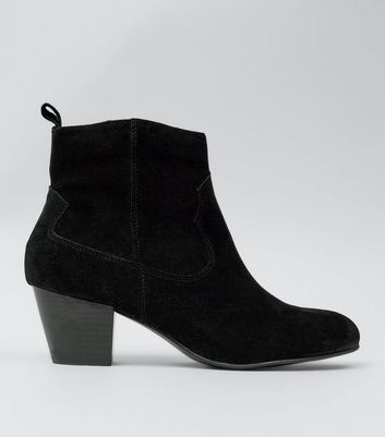 Black Suede Western Ankle Boots | New Look