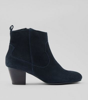 Navy Suede Western Ankle Boots | New Look