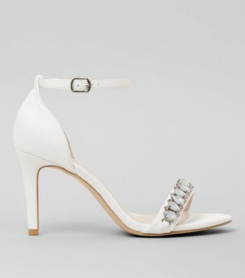White Diamante Stone Ankle Strap Heels 
