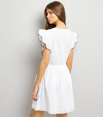 White Cut Out Short Sleeve Skater Dress New Look