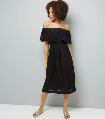 Black Cut Out Detail Cold Shoulder Midi Dress New Look