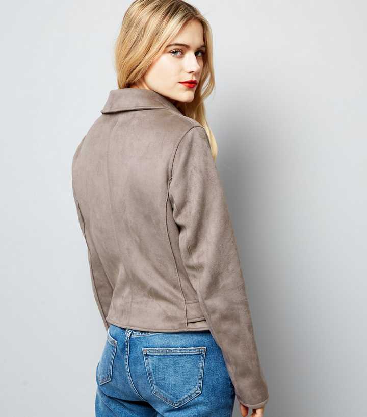 grey suede biker jacket new look