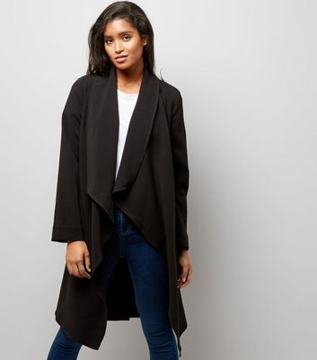 Black Waterfall Belted Duster Coat New Look