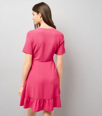 Pink Frill Hem Wrap Dress New Look