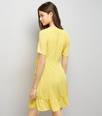 Yellow Frill Hem Wrap Dress New Look