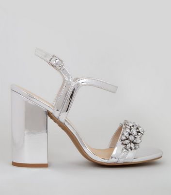 silver sandal heels new look