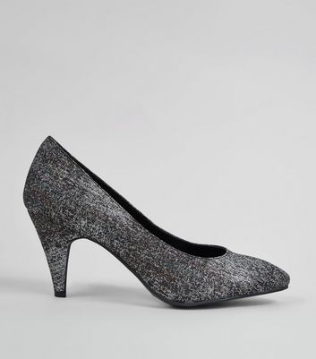 Black Glitter Pointed Heels | New Look