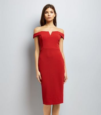 AX Paris Red Bardot Neck Midi Dress | New Look