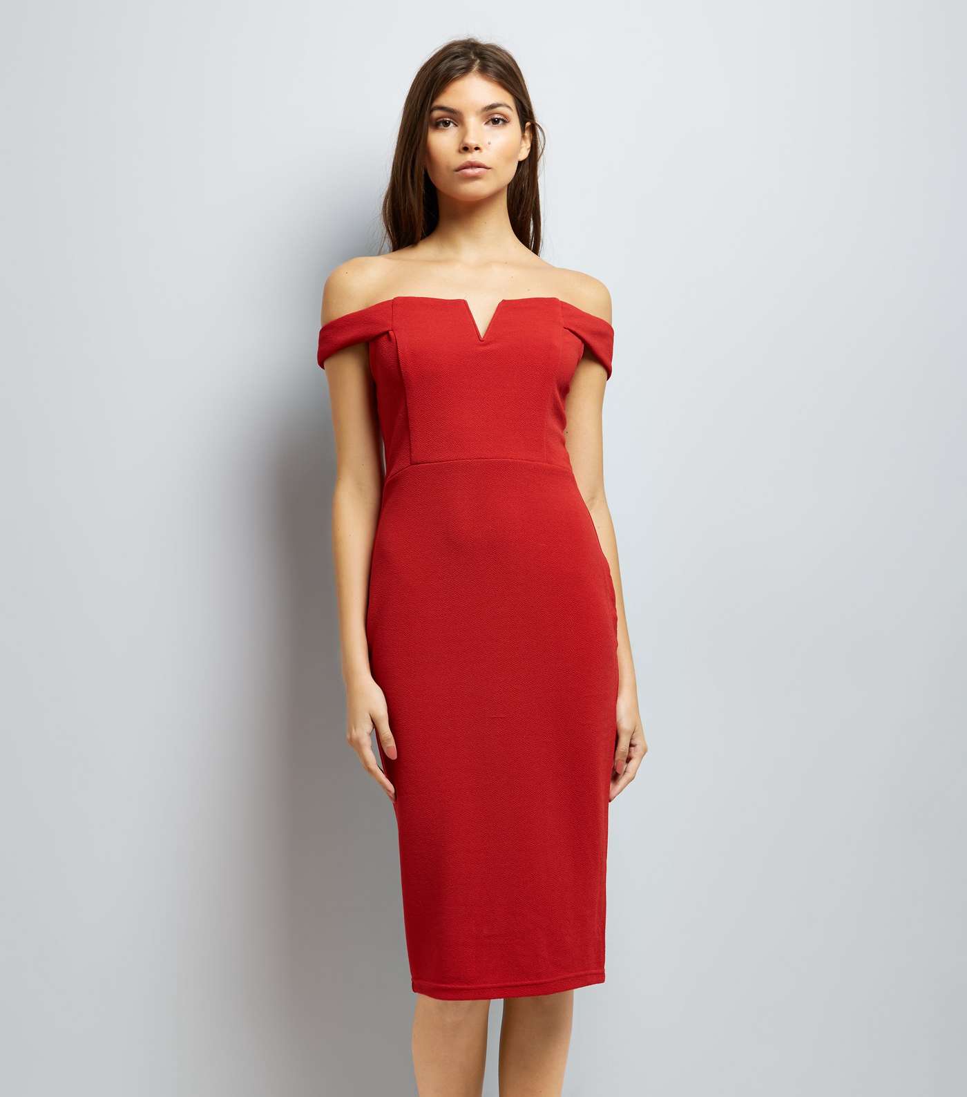 AX Paris Red Bardot Neck Midi Dress
