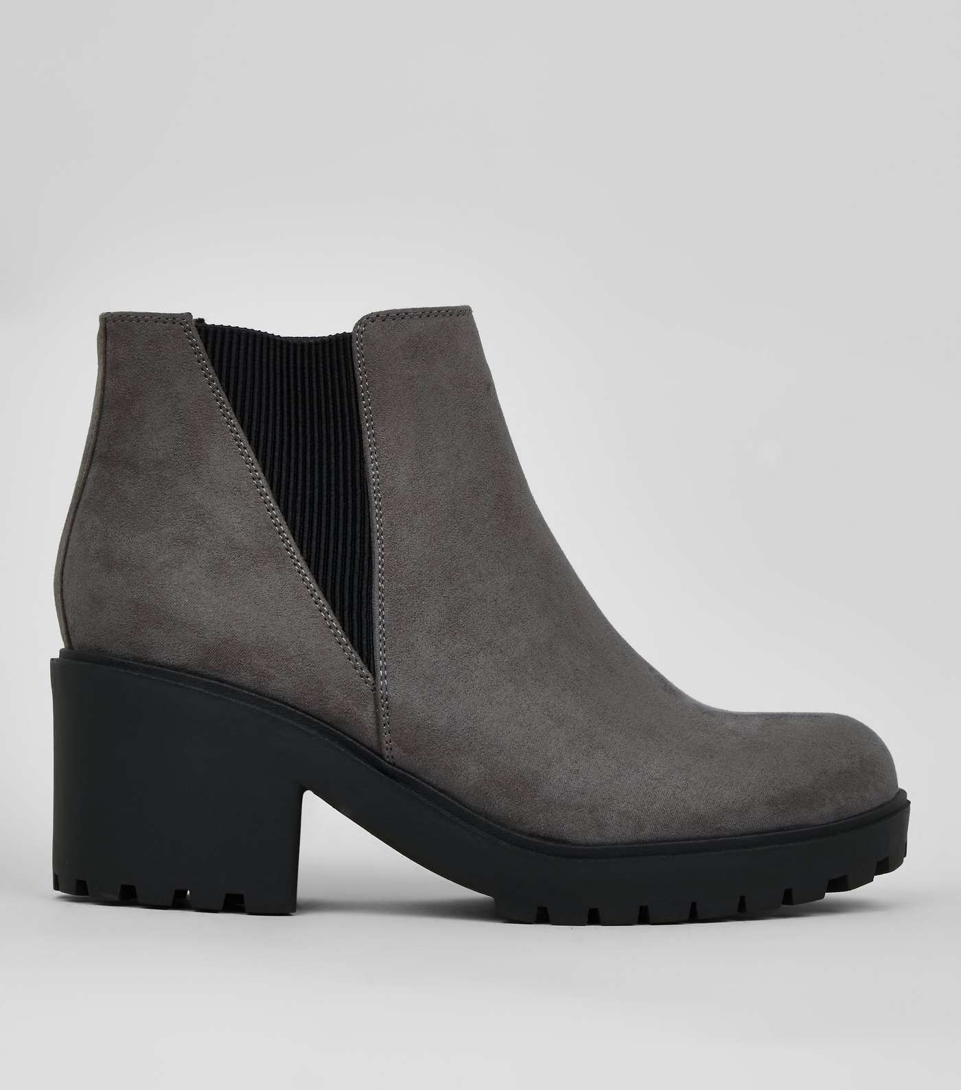 Teens Grey Suedette Chunky Chelsea Boots