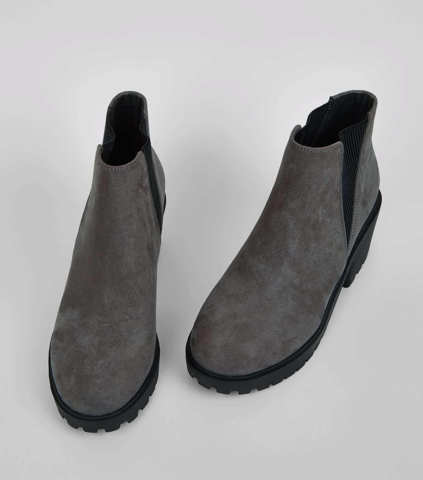 Teens Grey Suedette Chunky Chelsea Boots Image 5