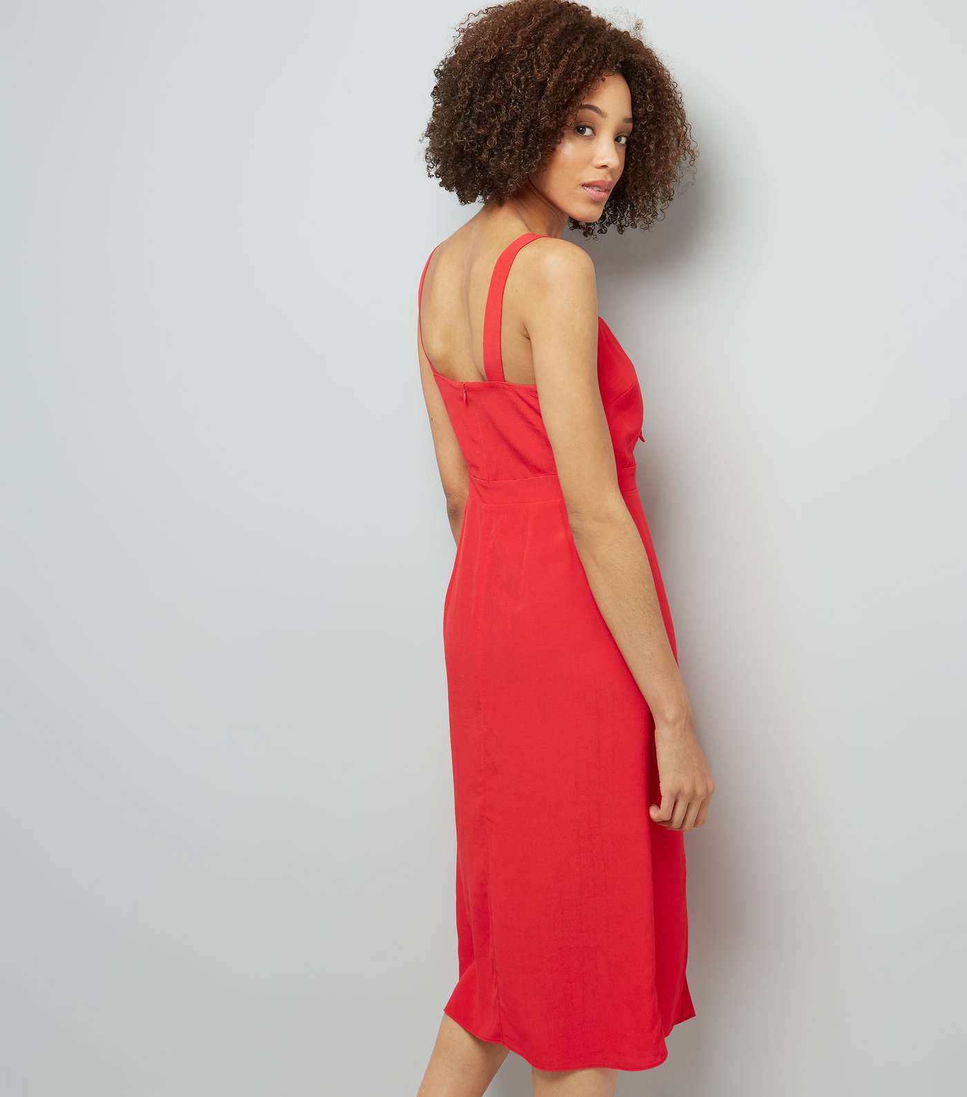 Red Bow Front Split Front Midi Dress Image 3
