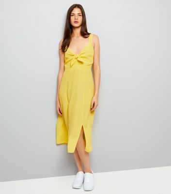Yellow Bow Front Split Front Midi Dress New Look
