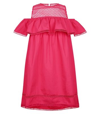 Pink Crochet Yoke Cold Shoulder Dress New Look