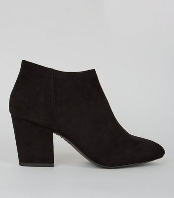 Black Suedette Block Heel Shoe Boots 