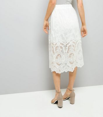 White Lace Overlay Midi Skirt | New Look