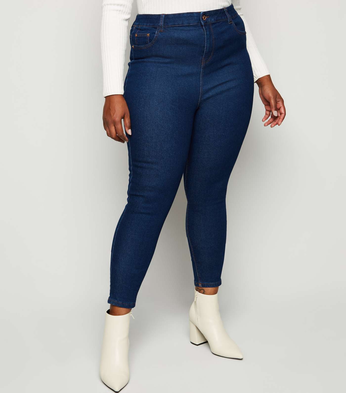 Curves Blue Mid Rise Skinny Jeans  Image 2