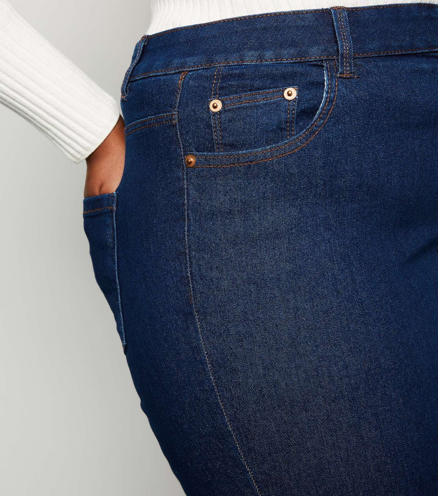 Curves Blue Mid Rise Skinny Jeans  Image 6
