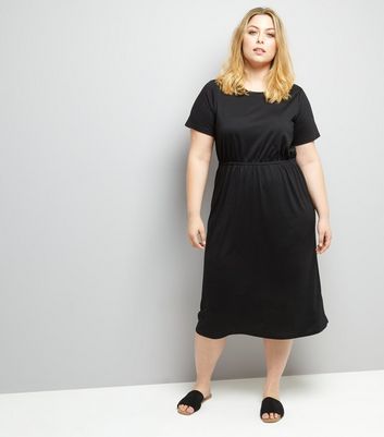 Curves Black Gathered Waist Jersey Dress New Look