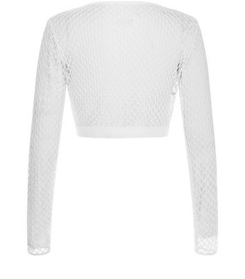 white fishnet long sleeve crop top
