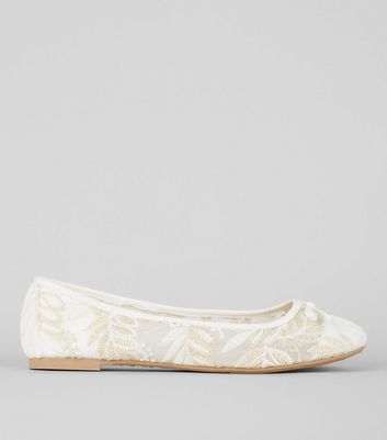 white lace ballet flats