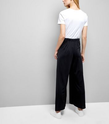 black wide leg stretch trousers