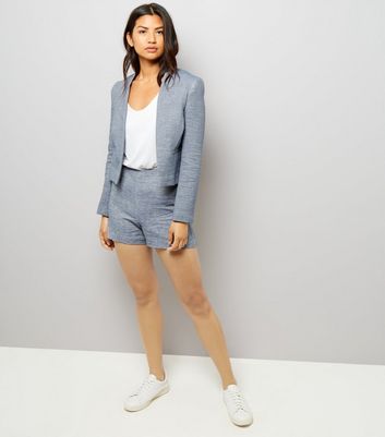 Blue Boucle Suit Jacket New Look