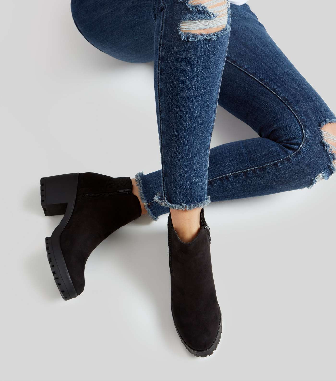 Black Suedette Chunky Chelsea Boots Image 3