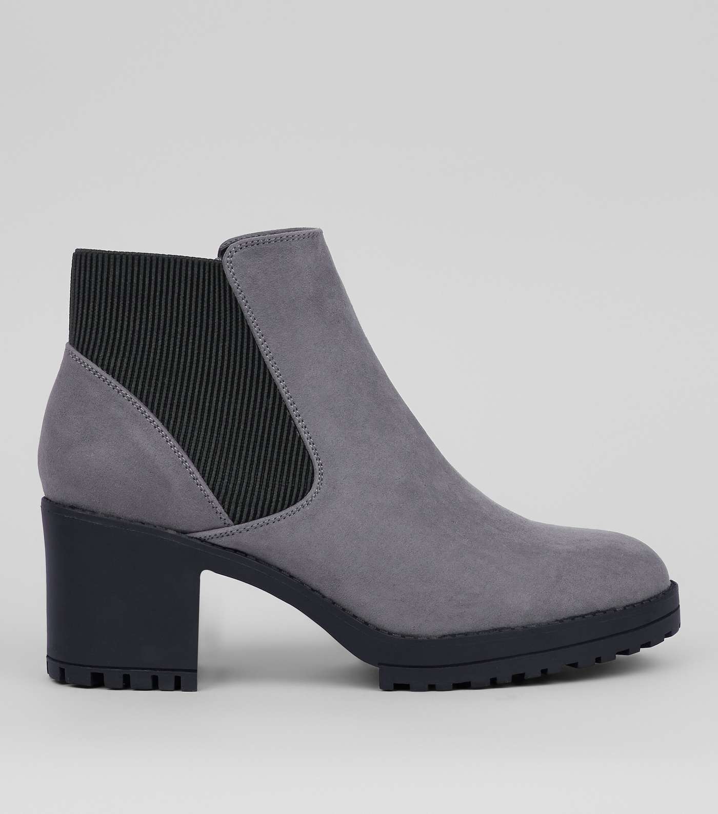 Grey Suedette Chunky Chelsea Boots