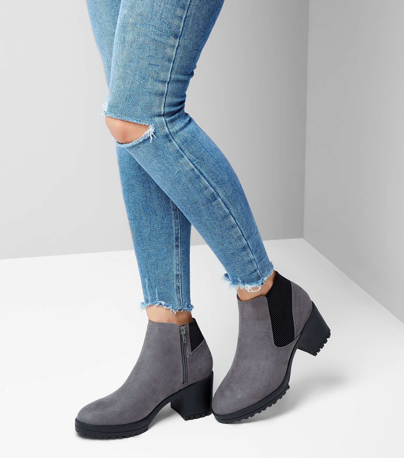Grey Suedette Chunky Chelsea Boots Image 3