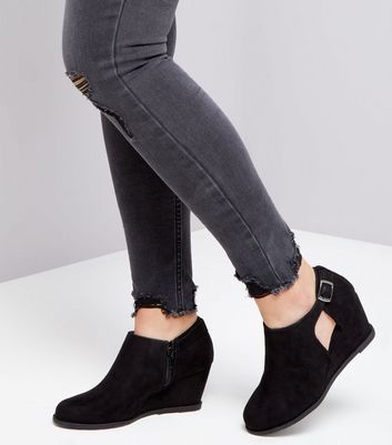 Girls Black Suedette Wedge Heel Boots 