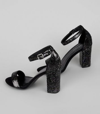 black sequin heel sandals