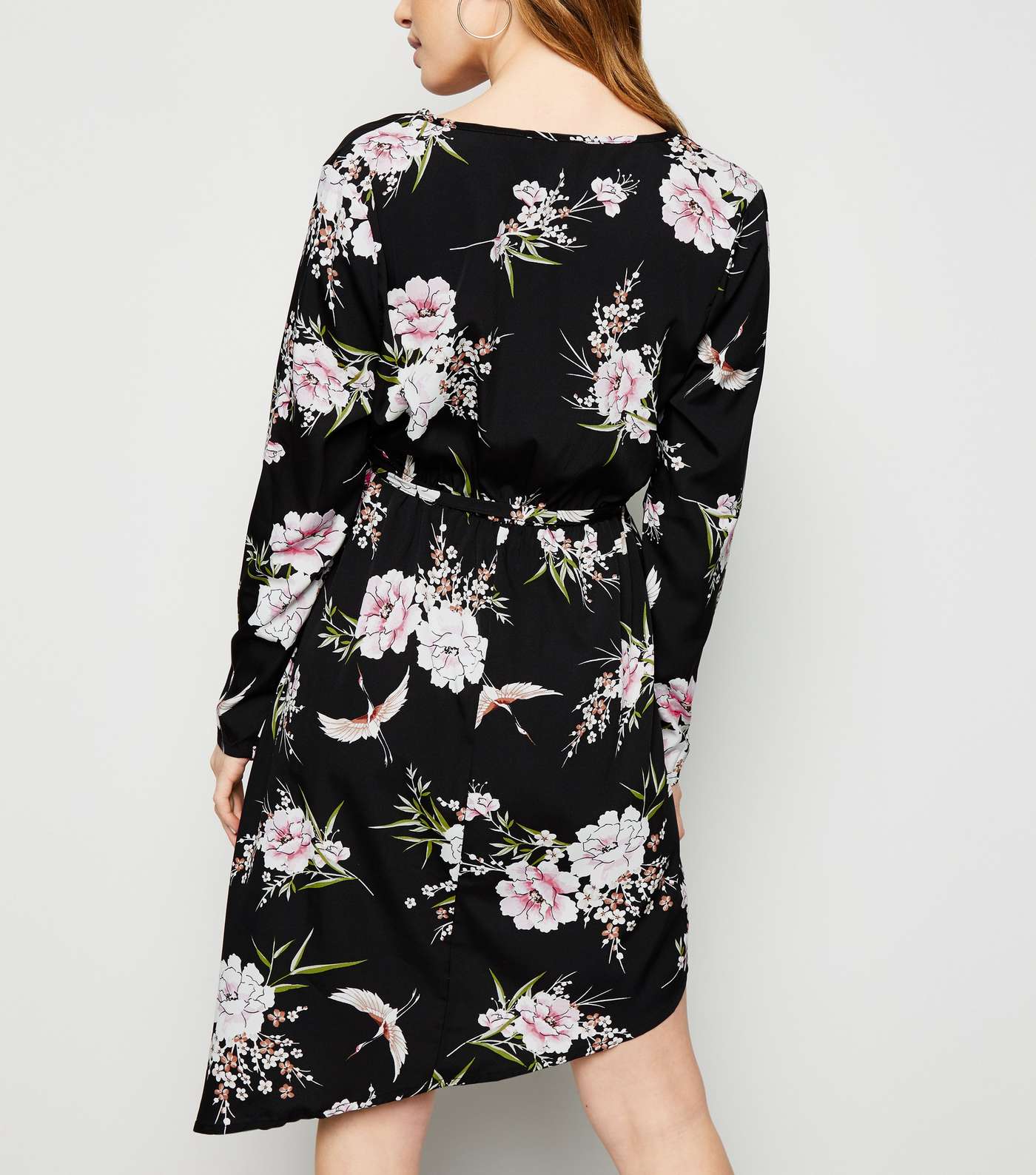 Petite Black Floral Asymmetric Wrap Dress Image 3