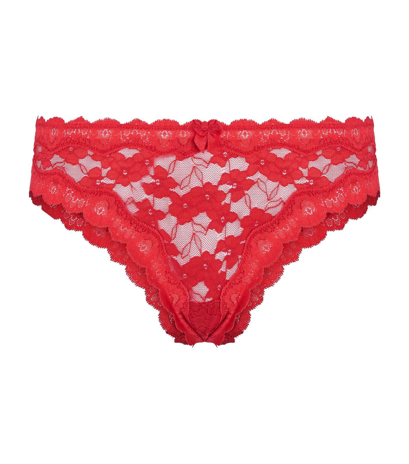 Red Floral Lace Trim Thong Image 4