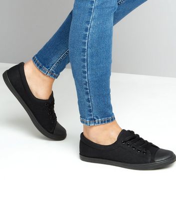 Teens Black Lace Up School Trainers 